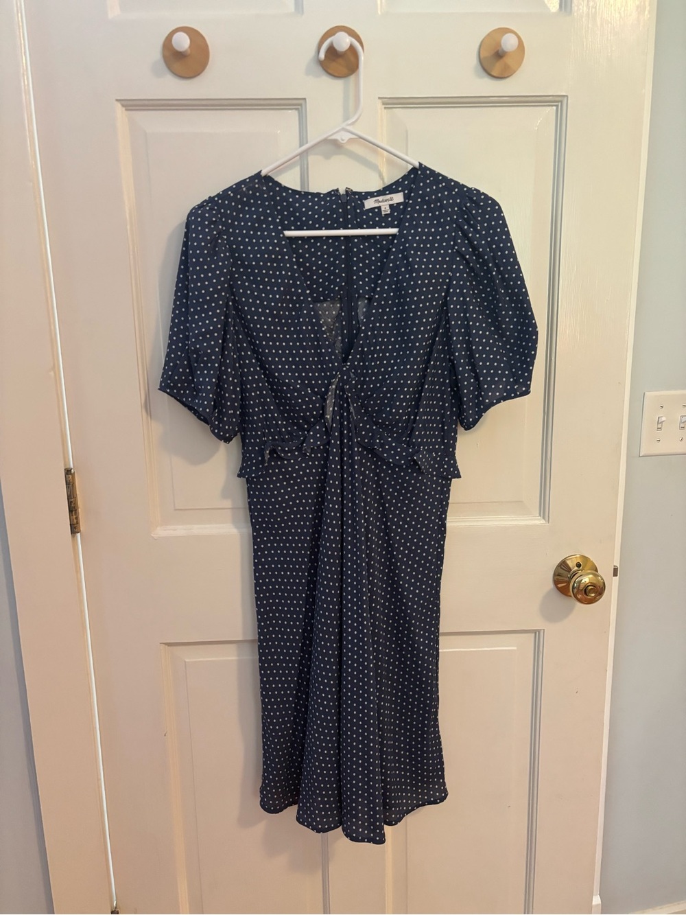 Madewell puff sleeve navy polka dots